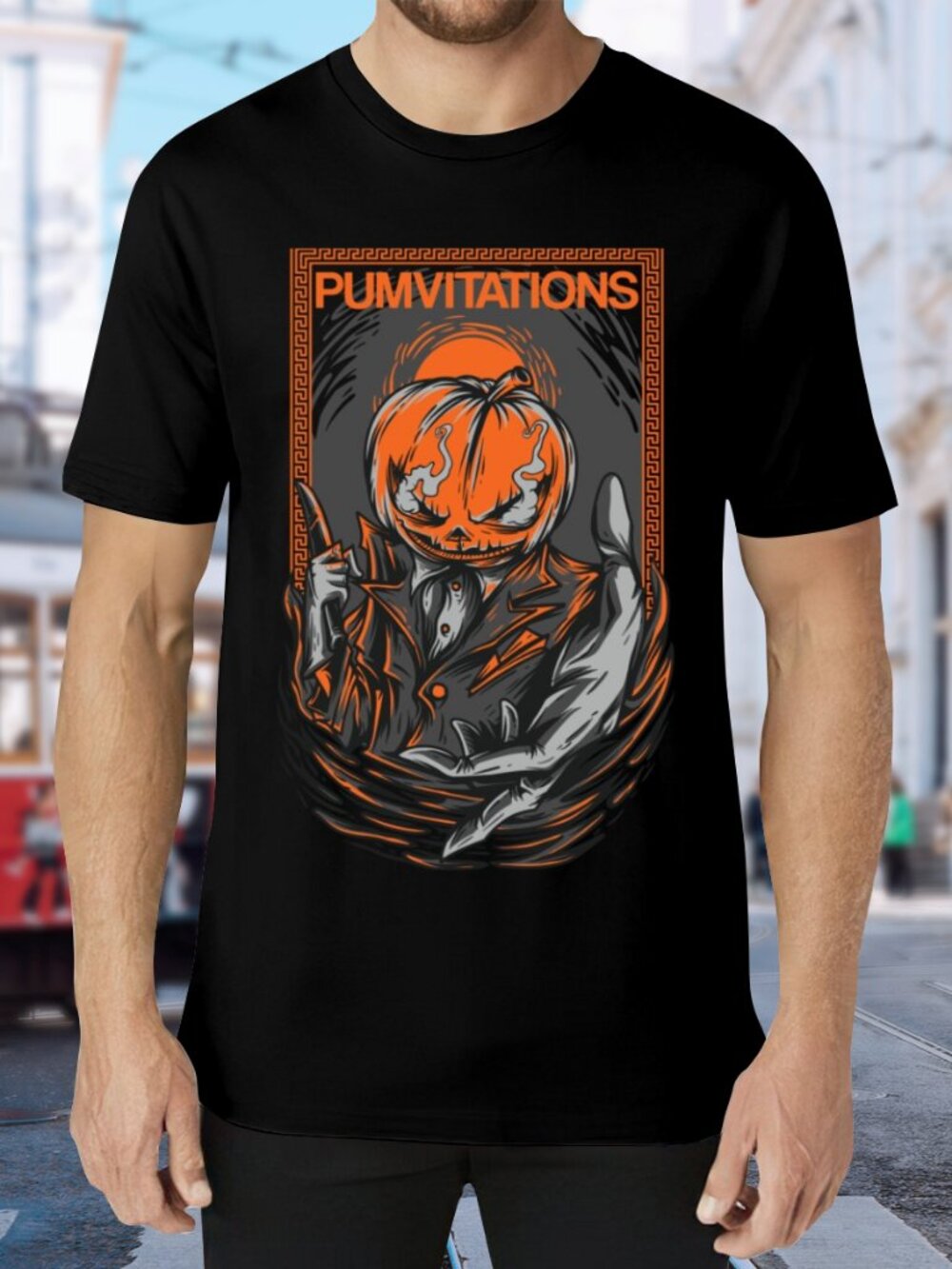 Men's Short Sleeve Graphic Tee - Black/Orange